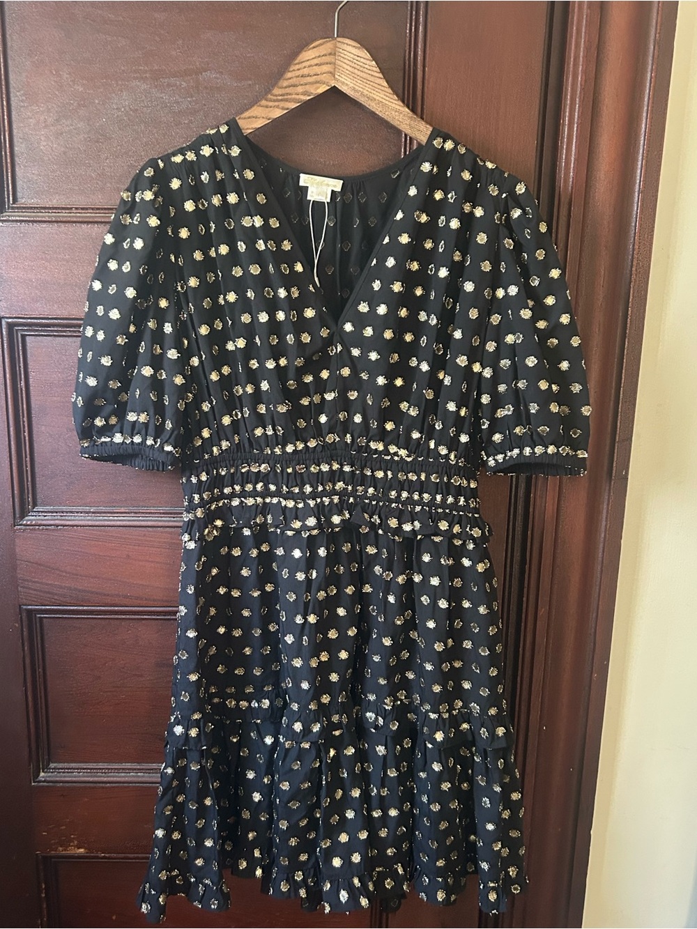 NWOT Shoshanna Elia Black & Gold Metallic Clip Dot Cocktail Mini Dress Size 6 - Picture 4 of 8